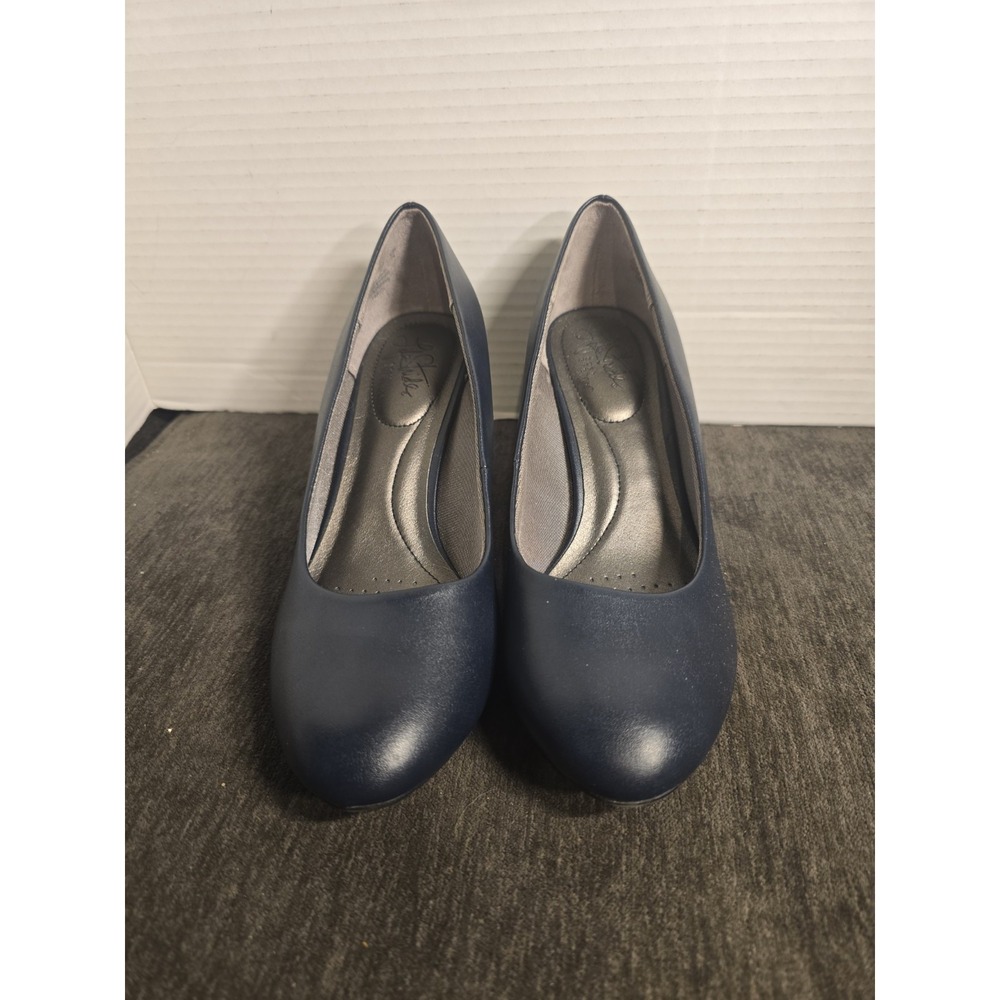 Lifestride Parigi Navy Blue Leather High Heels Womens Size 8W